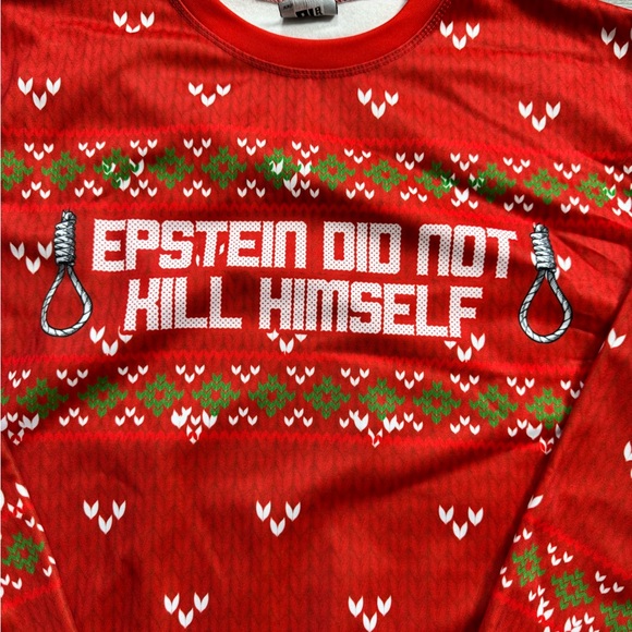 Greater Half “EPSTEIN DID NOT KILL HIMSELF" Men’s  UGLY CHRISTMAS SWEATER - Picture 2 of 9